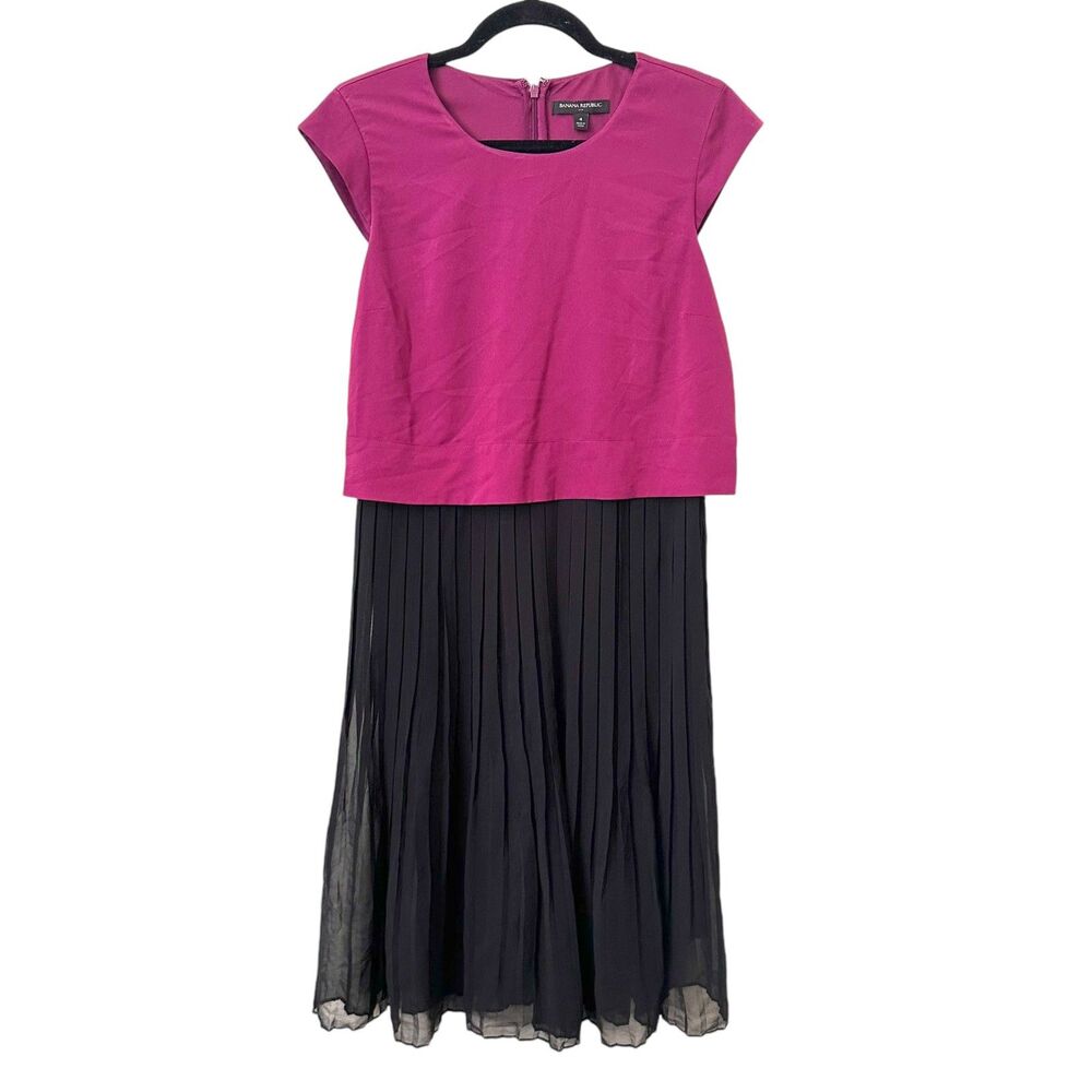 BANANA REPUBLIC Pleated Cap Sleeve Midi Dress‎ Sz4
